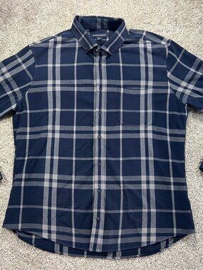 Mizzen+Main Men's XL Trim Plaid Blue Long Sleeve Button Down